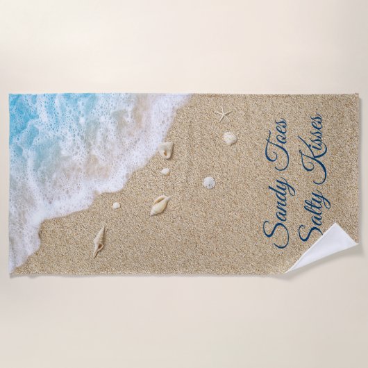 Sandy Toes Salty Kisses Blue Beach Waves Strandtuch (Vorderseite)