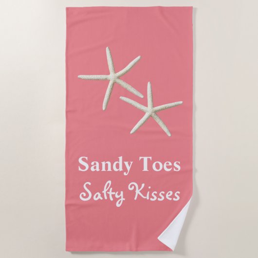 Sandy Toes Salty Kisses Coral Beach Handtuch (Vorderseite)