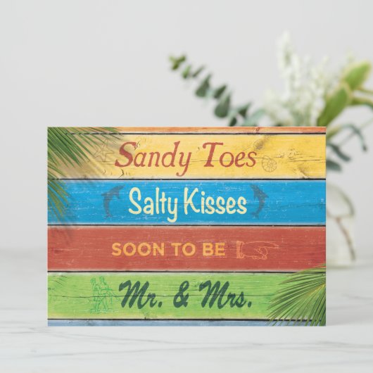 Sandy Toes Salty Kisses Couple's Shower Einladung (Stehend Vorderseite)