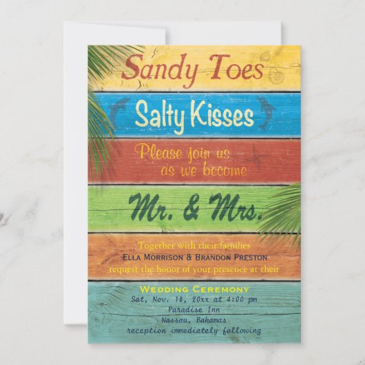 Sandy Toes Salty Kisses Hochzeit Einladung (Vorderseite)