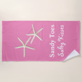 Sandy Toes Salty Kisses Pink Beach Handtuch (Vorderseite)