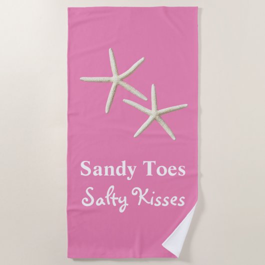 Sandy Toes Salty Kisses Pink Beach Handtuch (Vorderseite)