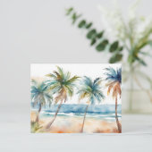 Sandy Tropical Beach, Palmen Postkarte (Stehend Vorderseite)