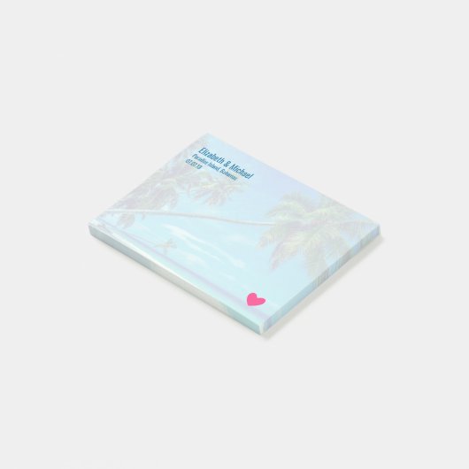 Sandy White Beach mit Tropical Palms Wedding Post-it Klebezettel (angewinkelt)