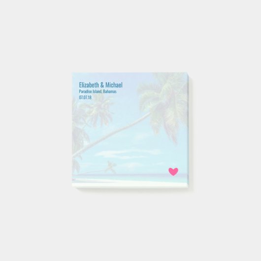 Sandy White Beach mit Tropical Palms Wedding Post-it Klebezettel (Vorderseite)