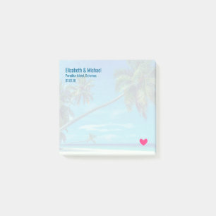 Sandy White Beach mit Tropical Palms Wedding Post-it Klebezettel