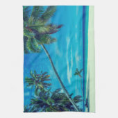 Sandy White Beach mit tropischen Palmen Küchentuch (Vertikal)