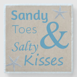 Sandy-Zehen und salziges Kuss-Strand-Leben-Zitat Steinuntersetzer