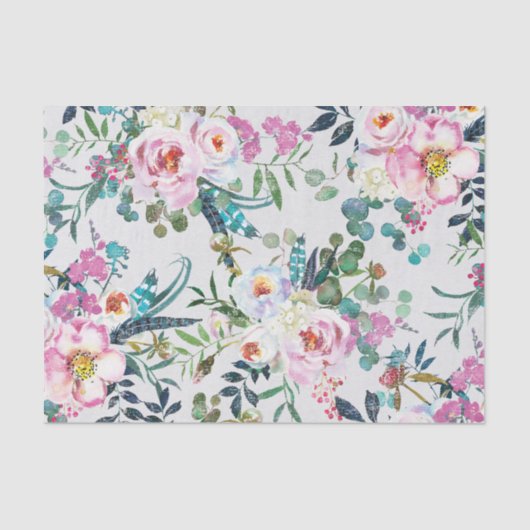 Sanft gestörte Rose und Federn Seidenpapier (Vorderseite)