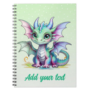 Sanft grüner Baby-Drache – Notebook mit individuel Notizblock