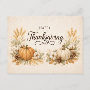 Sanft neutrales rustikales Thanksgiving-Kürbis Feiertagspostkarte