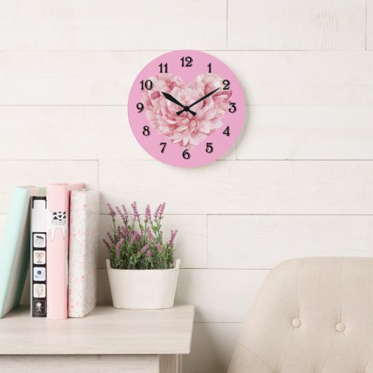 Sanft rosa Herzblume Große Wanduhr (Lesesaal)