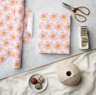 Sanft rosa und pfirsichfarbene Wasserfarben-Blume Geschenkpapier