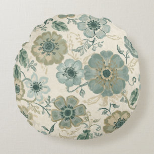Sanft staubiges Blau, Salbei Grün, Beige, Farmhous Rundes Kissen