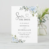 Sanftblaue Botanische Hochzeit Save The Date Einladung (Stehend Vorderseite)