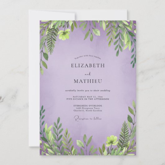Sanfte Amethyst-Blumenhochzeit Einladung (Vorderseite)