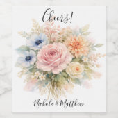 Sanfte Aquarell-Blumenhochzeit Weinetikett (Einzelnes Label)