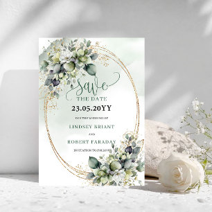 Sanfte Aquarell-Grün-Hochzeit - Heiratet bald Save The Date