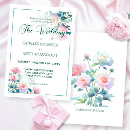 Sanfte Aquarell-Rosé-Blumenhochzeit Einladung