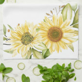 Sanfte Aquarell-Sonnenblumen Geschirrtuch (Gefaltet)