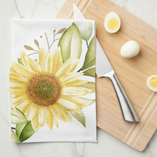 Sanfte Aquarell-Sonnenblumen Geschirrtuch