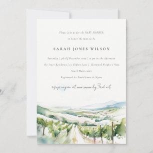 Sanfte Aquarell-Weinlandschaft Baby Shower Einladung