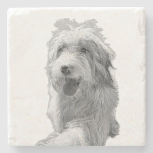 Sanfte Augen, feste Oberfläche – monochromes Hunde Steinuntersetzer