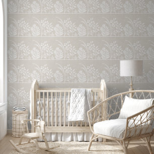 Sanfte Beige Blumen Volks Botanische Silhouetten Tapete