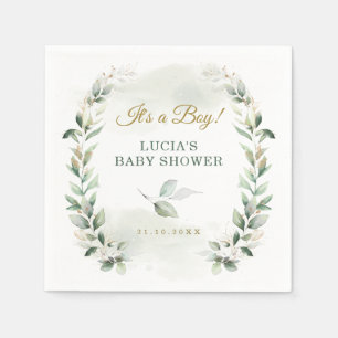 Sanfte Blattgrün Gold Kranz Baby Shower Serviette