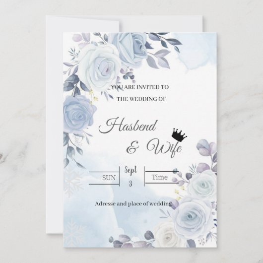Sanfte blaue Aquarell‑Blumen‑Hochzeitseinladung Einladung (Vorderseite)
