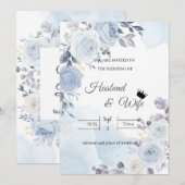 Sanfte blaue Aquarell‑Blumen‑Hochzeitseinladung Einladung (Vorne/Hinten)
