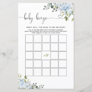 Sanfte Blaue Botanische Babyparty Baby Bingo Spiel