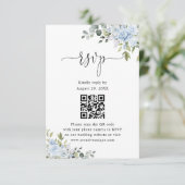 Sanfte Blaue Botanische Hochzeits-Website QR-Code RSVP Karte (Stehend Vorderseite)