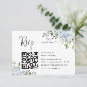 Sanfte Blaue Botanische Hochzeits-Website QR-Code  RSVP Karte (Stehend Vorderseite)