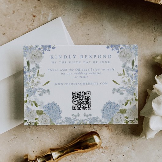 Sanfte blaue Hochzeit mit Blumenmuster RSVP Karte