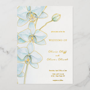 Sanfte Blaue Orchideen-Hochzeit Folieneinladung
