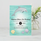 Sanfte Blaue Ozean-Delfin-Illustration Geburtstag Einladung (Stehend Vorderseite)