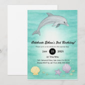 Sanfte Blaue Ozean-Delfin-Illustration Geburtstag Einladung (Vorne/Hinten)