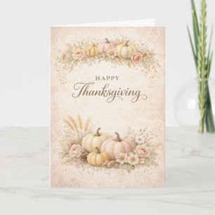 Sanfte Blush-Blumen-Happy-Thanksgiving-Kürbis Karte
