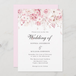 Sanfte Blush Pink Roses Elegante Blumenhochzeit Einladung