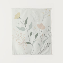 Sanfte Botanik – Minimale Pastell-Wildblume Wandteppich
