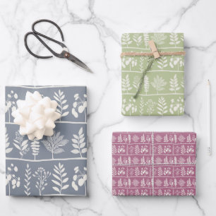 Sanfte botanische Rhythm XL blaue grüne rosa Blüte Geschenkpapier Set