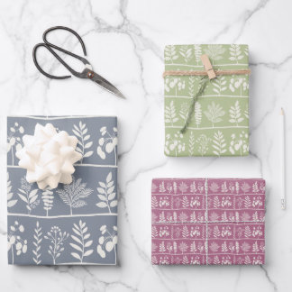 Sanfte botanische Rhythm XL blaue grüne rosa Blüte Geschenkpapier Set