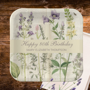 Sanfte botanische Vintage-Wildblume 80. Geburtstag Pappteller