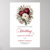 Sanfte Burgunder Blumen Grün Gold Willkommensposte Poster (Vorne)