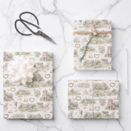 Sanfte Creme Englisches Dorf Hochzeit Aquarell Geschenkpapier Set