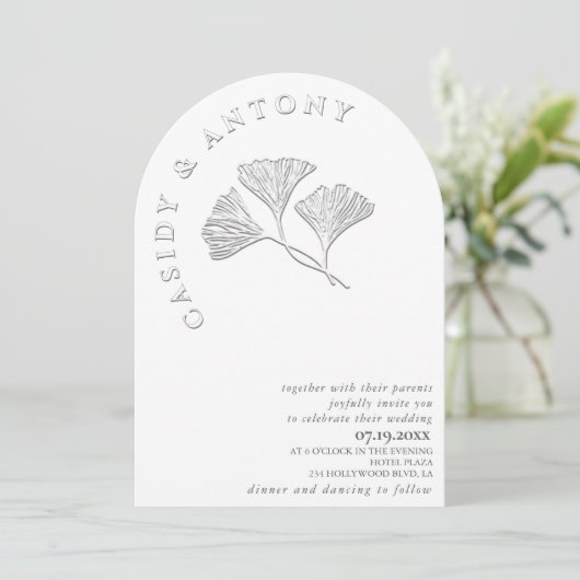 Sanfte, einfache Prägung Ginko alles in einem in Einladung (Stehend Vorderseite)