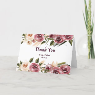 Sanfte elegante Rosen Burgunder Creme Rahmen Dankeskarte