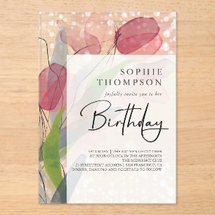 Sanfte elegante Tulpen zum Geburtstag Acryleinladungen