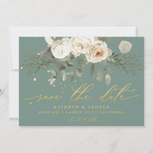 Sanfte florale botanische Grüntöne Sage-Hochzeit Save The Date